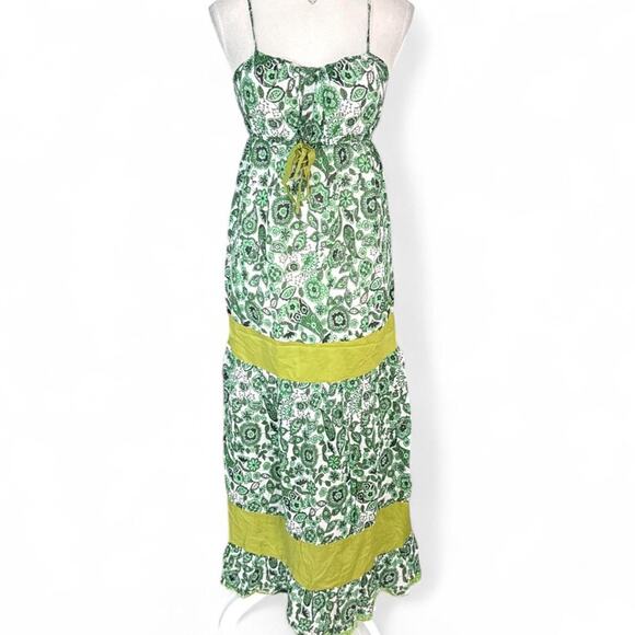Ten Dresses & Skirts - Tropical Summer Fairy core Green and white floral maxi dress yellow band size M